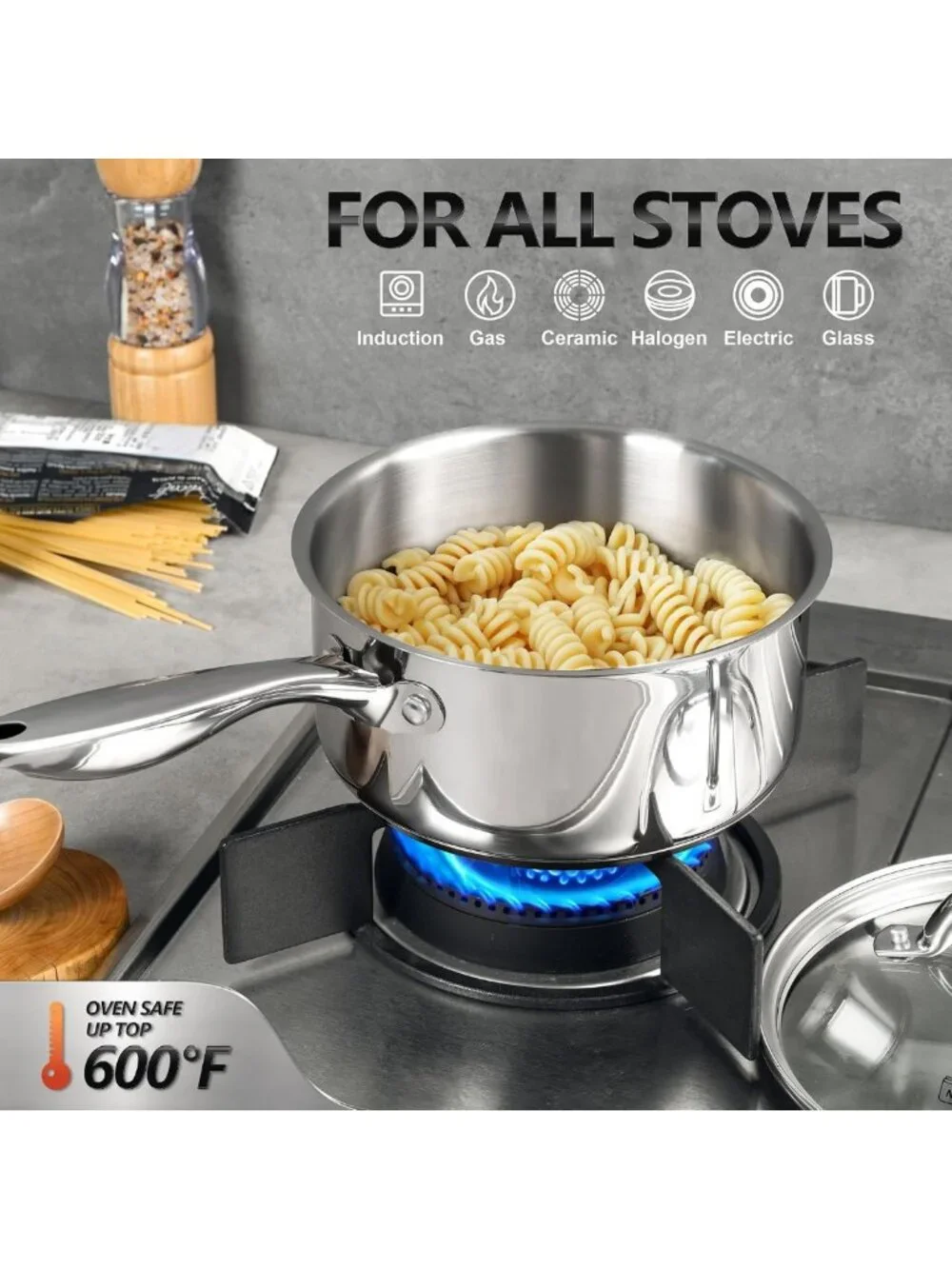 6-Piece Stainless Steel Cookware Set - 1QT, 2QT, 3QT Pots for Kitchen Cooking